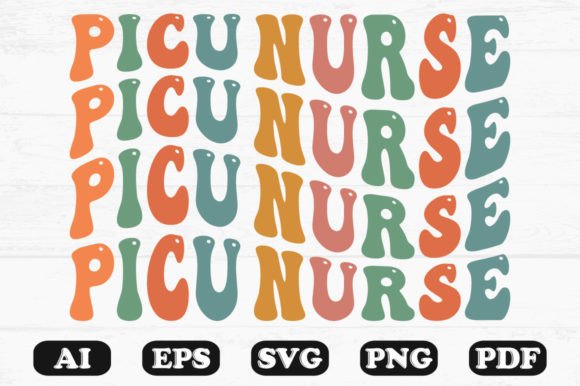 PICU Nurse Retro Wavy T-shirt Design
